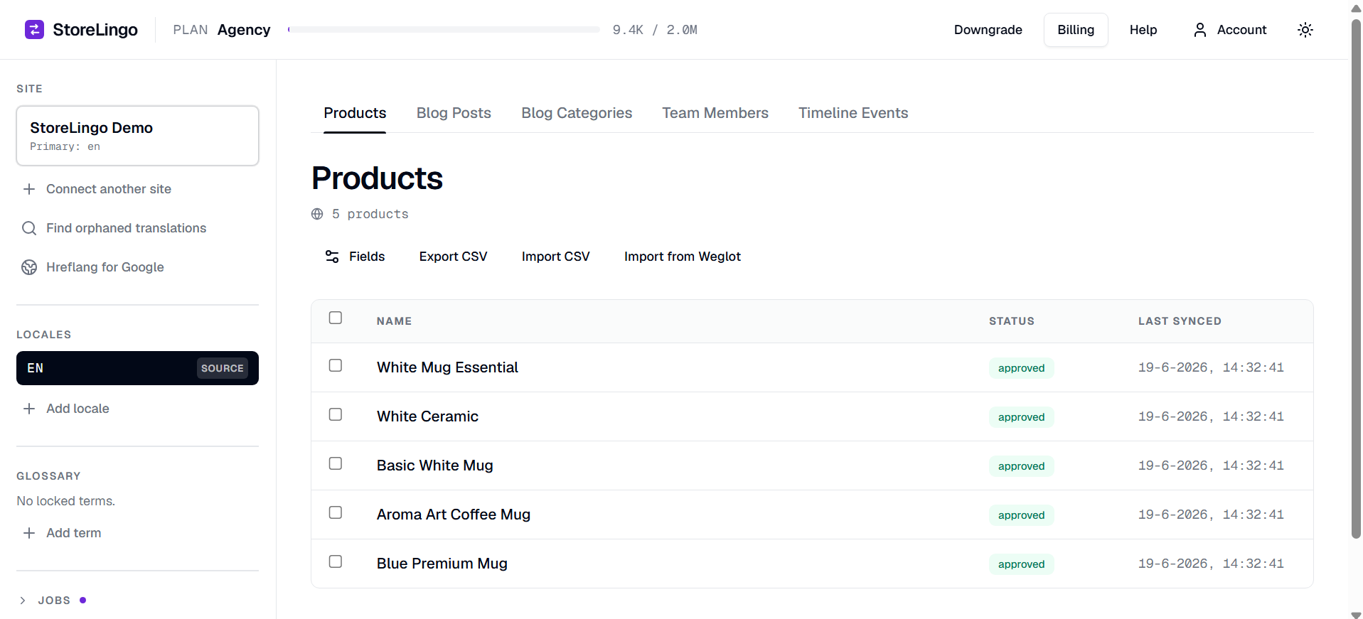 CMS collection tab with translatable items