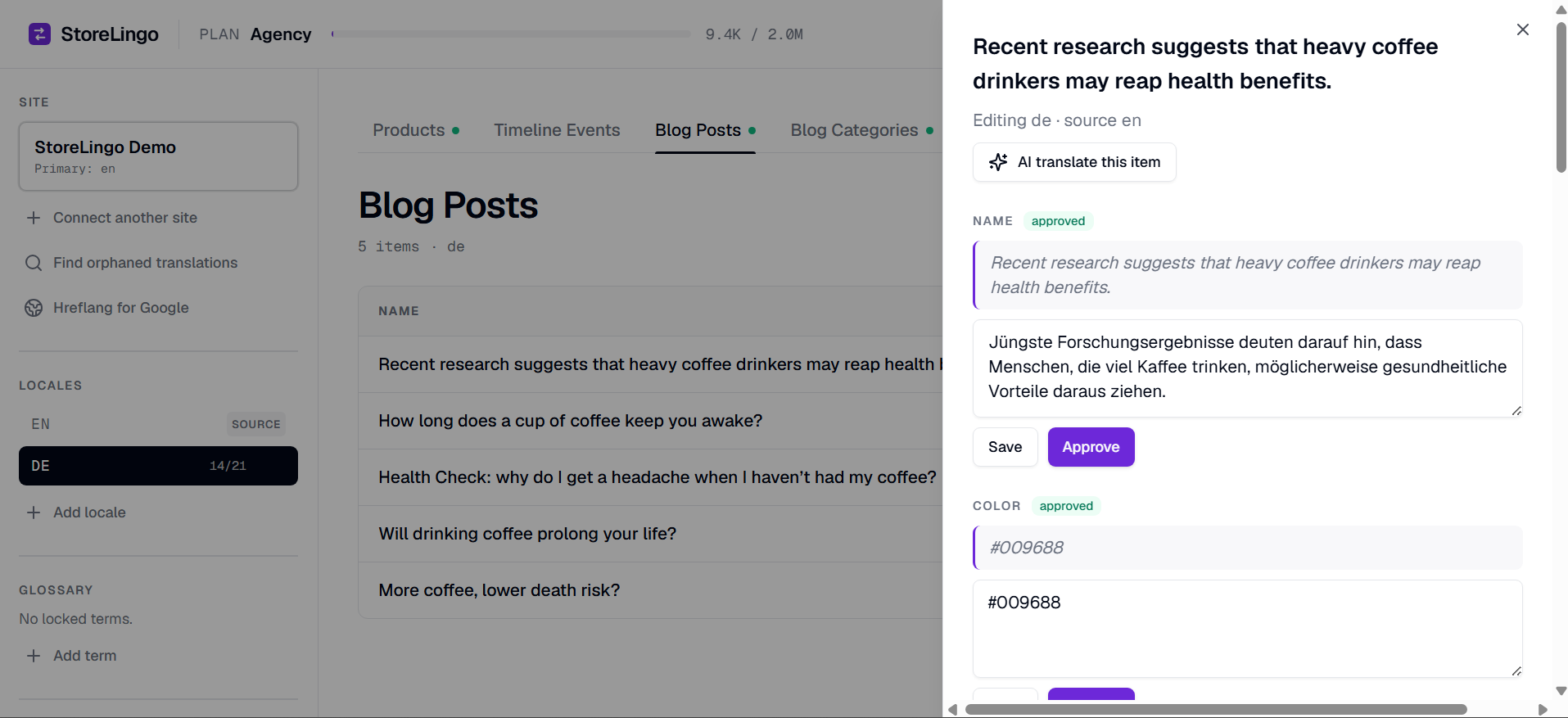Inline product editor with source and target