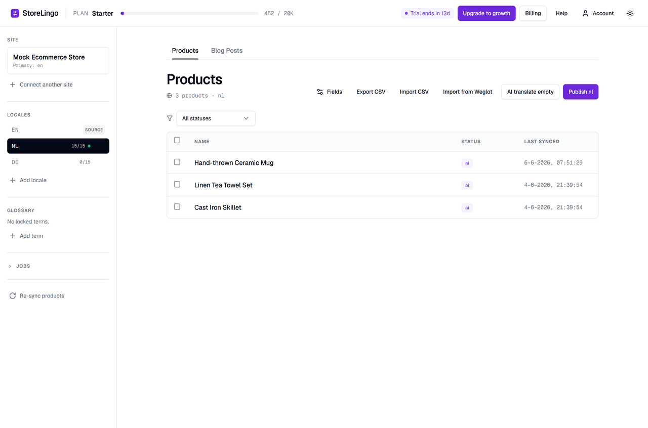 StoreLingo products list inside the Webflow Designer